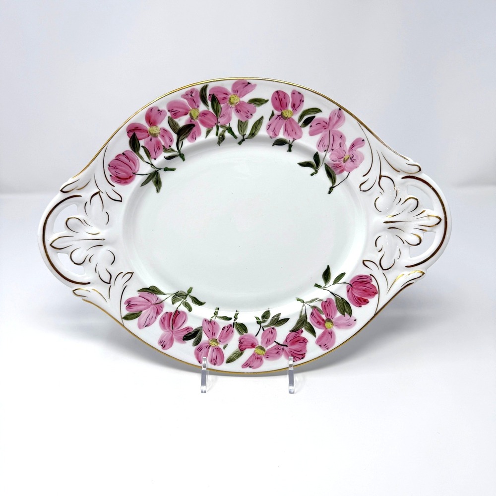 Antique 1883 Hand Painted Porcelain Serving Plate Floral Gold